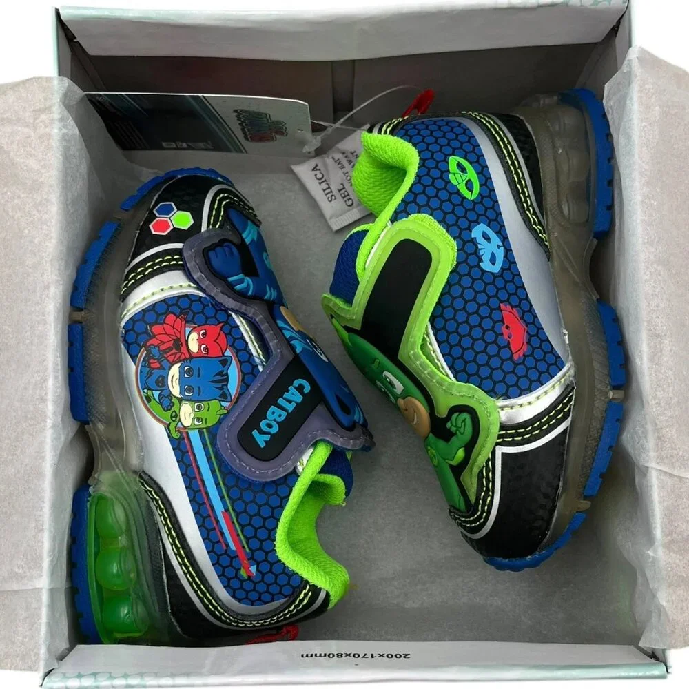 PJ Masks‎ Toddler Boy's Slip-on Sneakers Size 6 Black-Green-Blue Light-Up Shoes
